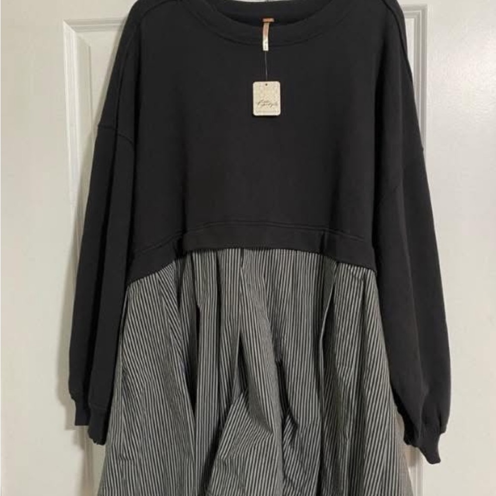 Free People Black and Gray Striped Top